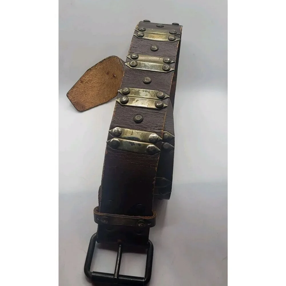 Bohemian Leather Belt With Brass Details Wide Small Length 27.5in to 32.5in